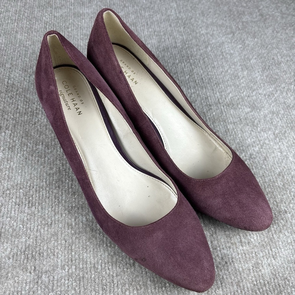 Cole Haan Grand OS Signature Pumps Womens 9B Burgundy Suede‎ Block Heel Shoes